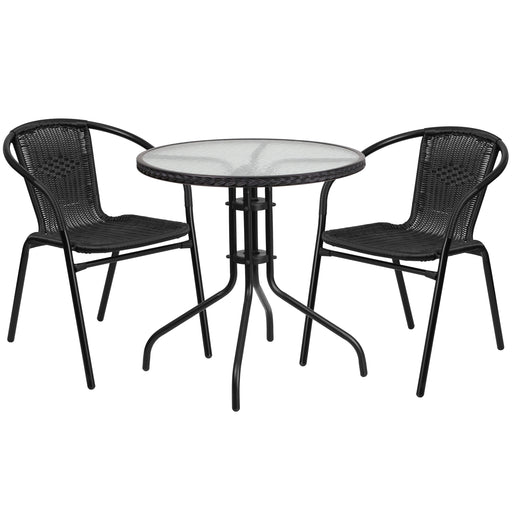 28RD Black Table Set w/Rattan