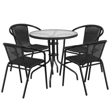 28RD Black Table Set w/Rattan