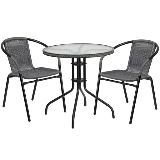 28RD Gray Table Set w/Rattan