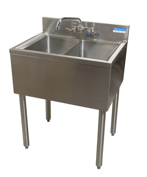 BK Resources UB4-18-224S 18"X24" Underbar Sink w/ Legs 2 Compartment w/ Faucet