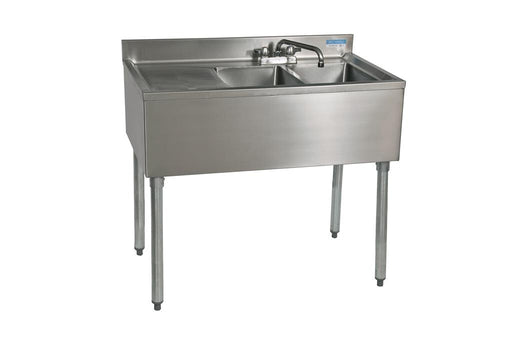 BK Resources UB4-18-236LS 18"X36" Underbar Sink w/ Legs 2 Compartment Left Drainboard & Faucet