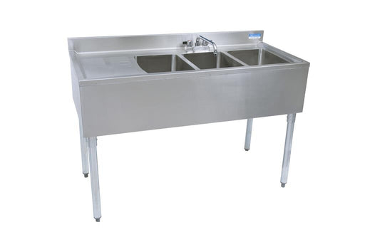 BK Resources UB4-18-348LS 18"X48" Underbar Sink w/ Legs 3 Compartment Left Drainboard & Faucet