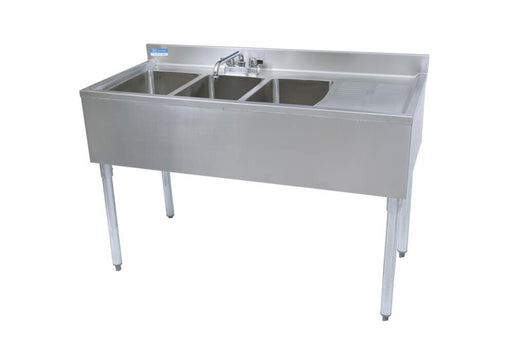 BK Resources UB4-18-348RS 18"X48" Underbar Sink w/ Legs 3 Compartment Right Drainbaord &  Faucet