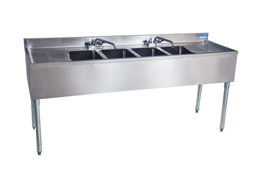 BK Resources UB4-18-472TS 18"X72" Underbar Sink w/ Legs 4 Compartment Two Drainboards & Faucet 