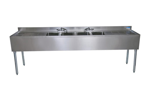 BK Resources UB4-18-496TS 18"X96" Underbar Sink w/ Legs 4 Compartment Two Drainboards & Faucet 