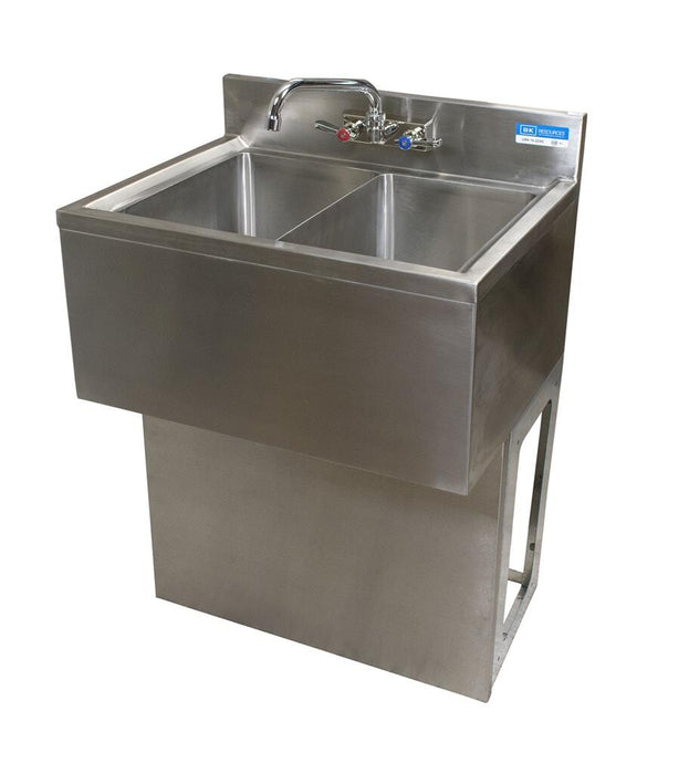 BK Resources UBB-18-224S 18"X24" Stainless Steel Underbar Sink 2 Compartment w/ Faucet & Pedestal Base