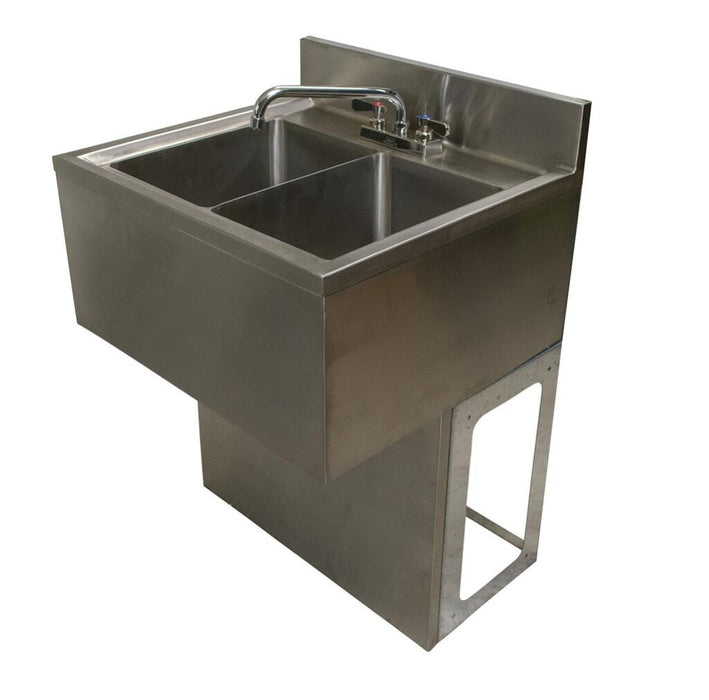 BK Resources UBB-21-372TS 21"X72" Stainless Steel Underbar Sink 3 Compartment w/ 2 Drainboards and Faucet