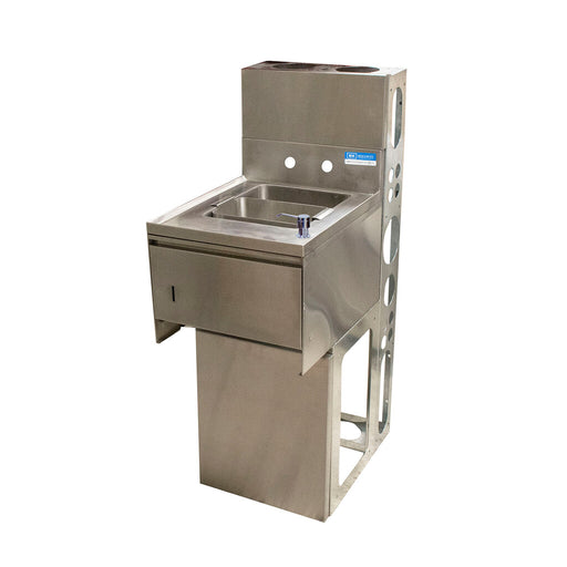 BK Resources UBDW-18-1012HST-12PG 18"x12" Stainless Steel Underbar Dump Sink w/ Towel Dispense, Faucet & Base