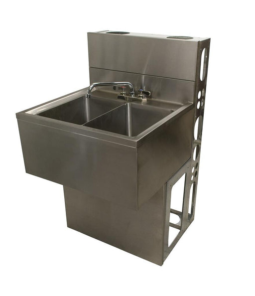 BK Resources UBDW-21-384TS 21"X84" Stainless Steel Underbar Sink w/ Two Drainboards Diewall and Faucet 