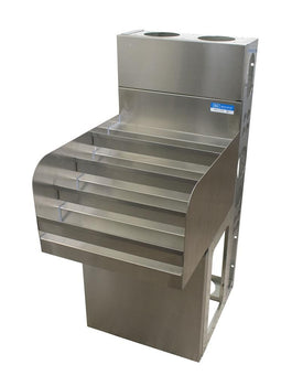 BK Resources UBDW-21-LD36 21"X36" 4 Step Stainless Steel Liquor Display Rack w/ Die Wall & Base