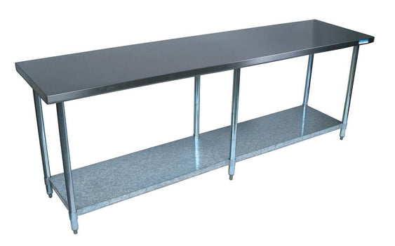 BK Resources VTT-1896 18 Stainless Steel Gauge Work Table with Galvanized Undershelf 96" W x 18" D