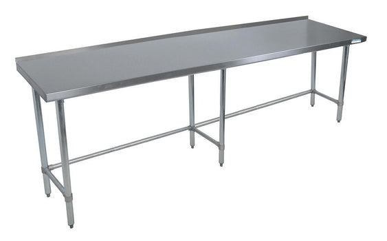 BK Resources VTTROB-1896 18 Gauge Stainless Steel Work Table With Open Base 1.5" Backsplash 96" W x 18" D