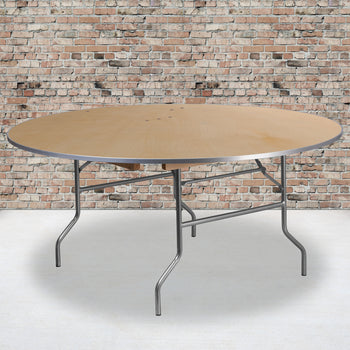 66RND Wood Fold Table-Met Edge