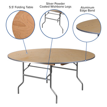 66RND Wood Fold Table-Met Edge