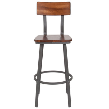 Walnut/Gray Metal Barstool