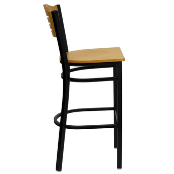 Bk/Nat Slat Stool-Wood Seat