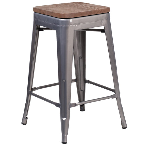 24" Clear Backless Metal Stool