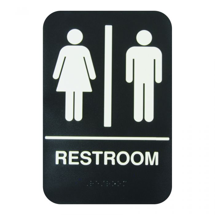 Thunder Group PLIS6953BK 6" X 9" Information Sign With Braille, Restroom