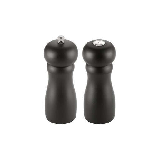 CAC China PMW2-S6BK Pepper Mill/Salt Shaker Set Wooden Black 2-PC 6-inches Height