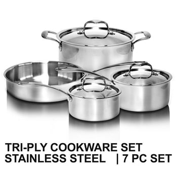 Thunder Group SLCK007 Tri-Ply Cookware, 7Pieces Set Sauce Pan with Lid, 1.5Qt Sauce Pan with Lid, 2.0Qt Stockpot with Lid, 6Qt Saute Pan without Lid, 2.5Qt - Set