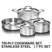 Thunder Group SLCK007 Tri-Ply Cookware, 7Pieces Set Sauce Pan with Lid, 1.5Qt Sauce Pan with Lid, 2.0Qt Stockpot with Lid, 6Qt Saute Pan without Lid, 2.5Qt - Set