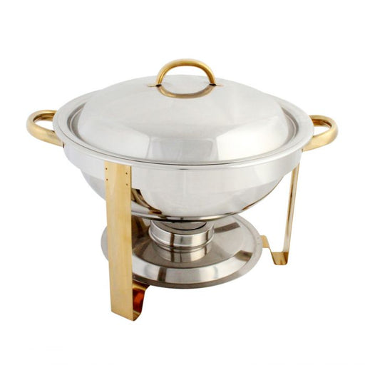 Thunder Group SLRCF0831GH 4 Qt Gold Accented Round Chafer - Set