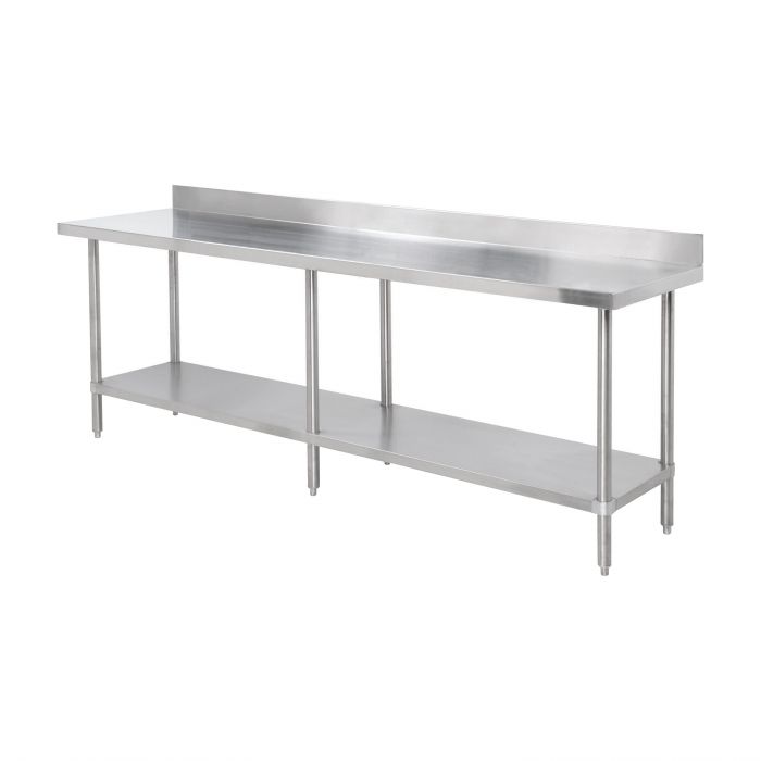 Thunder Group SLWT43084F4 30" X 84" X 35", 430 Stainless Steel Worktable, Flat Top With 4" Backsplash - Set