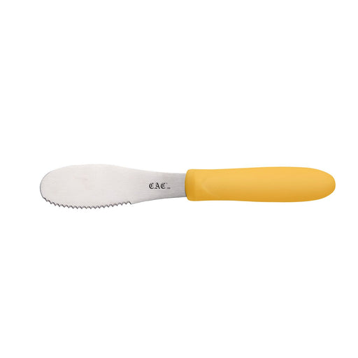 CAC China SPSP-4YL 3-7/8-inches Blade Stainless Steel Serrated Spreader Yellow Plastic Handle