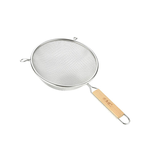 CAC China SSTR-06D Double Mesh Strainer Stainless Steel with Wood Handle 6-1/4-inches Diamater