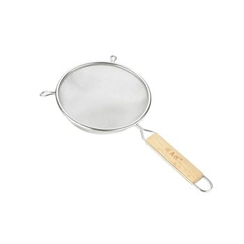 CAC China SSTR-08D Double Mesh Strainer Stainless Steel with Wood Handle 8-inches Diamater