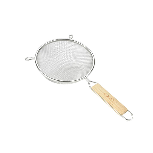 CAC China SSTR-08D Double Mesh Strainer Stainless Steel with Wood Handle 8-inches Diamater