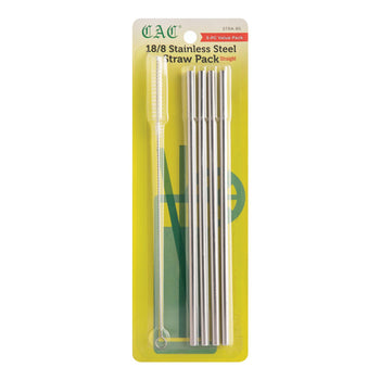 CAC China STRA-8S Reusable Stainless Steel Straw Straight 1/4-inches Diamater x 8-1/2-inches Length 5-PC/Pack